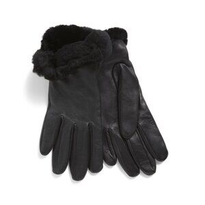 UGG Black Leather Vent Gloves With Shearling Cuffs